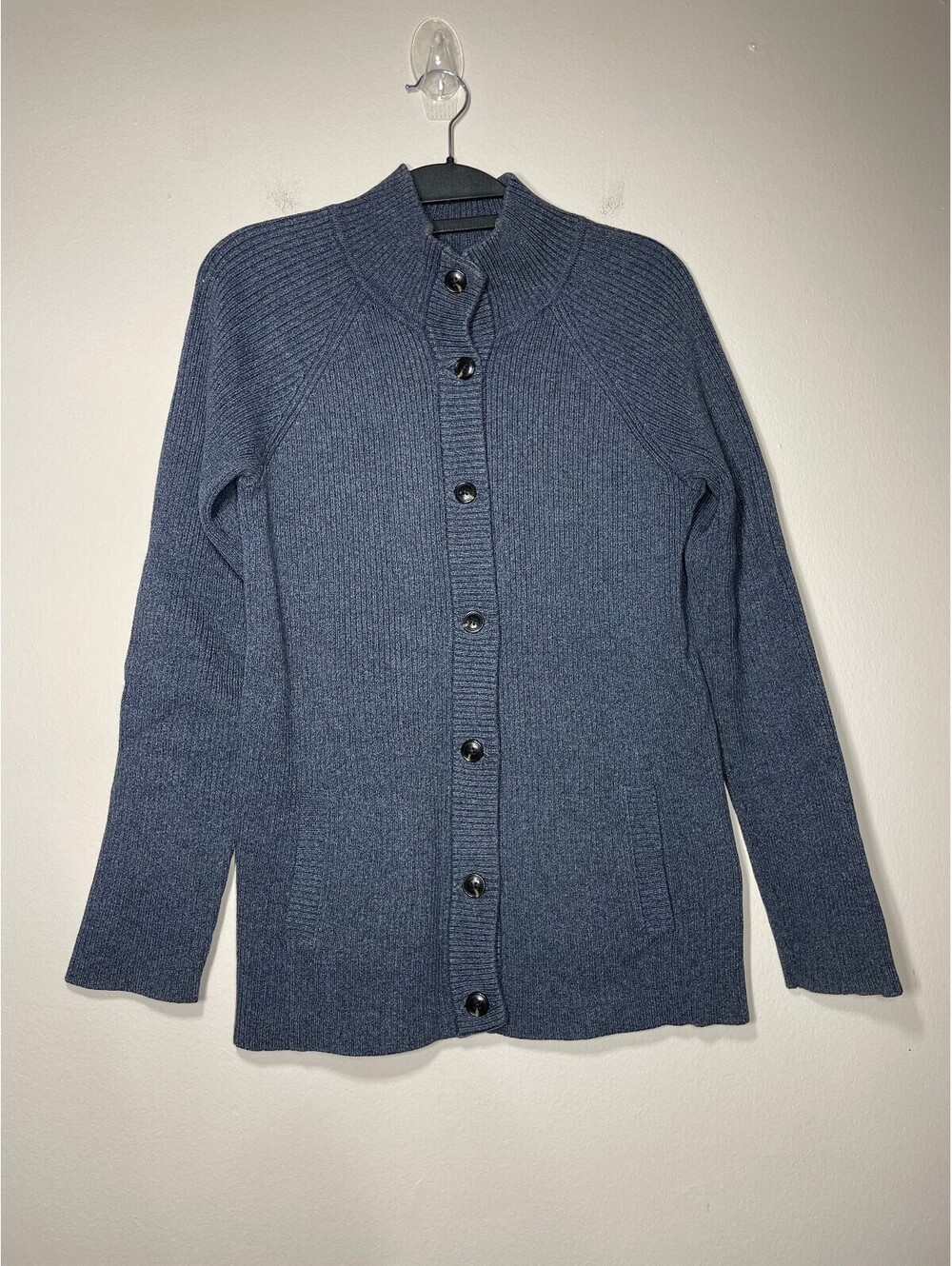 EDDIE BAUER HEATHER SLATE BLUE CABLE-KNIT CARDIGAN M Cottage